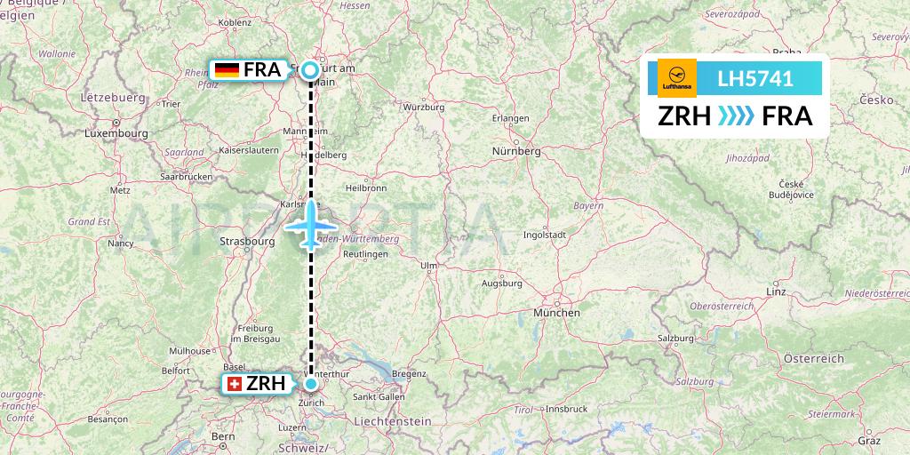 LH5741 Lufthansa Flight Map: Zurich to Frankfurt