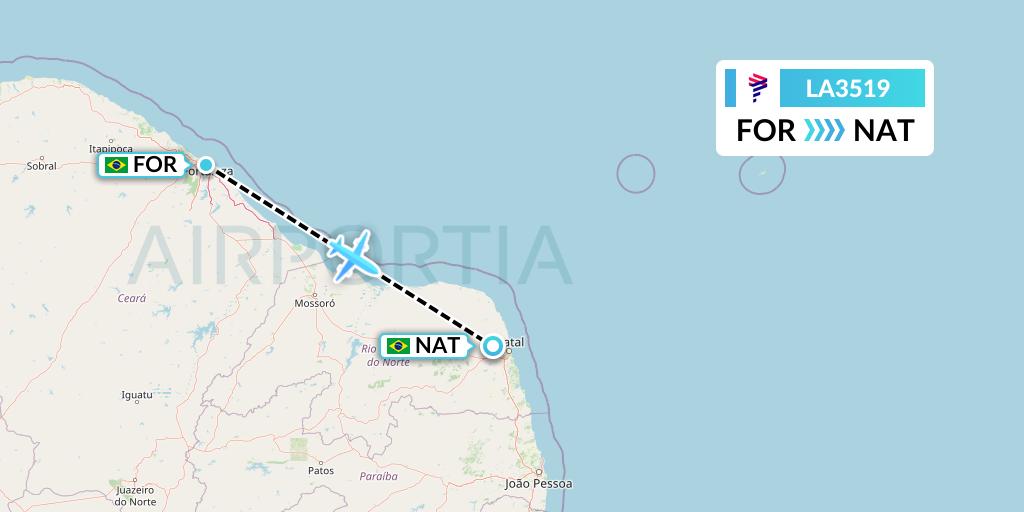 LA3519 LAN Airlines Flight Map: Fortaleza to Natal