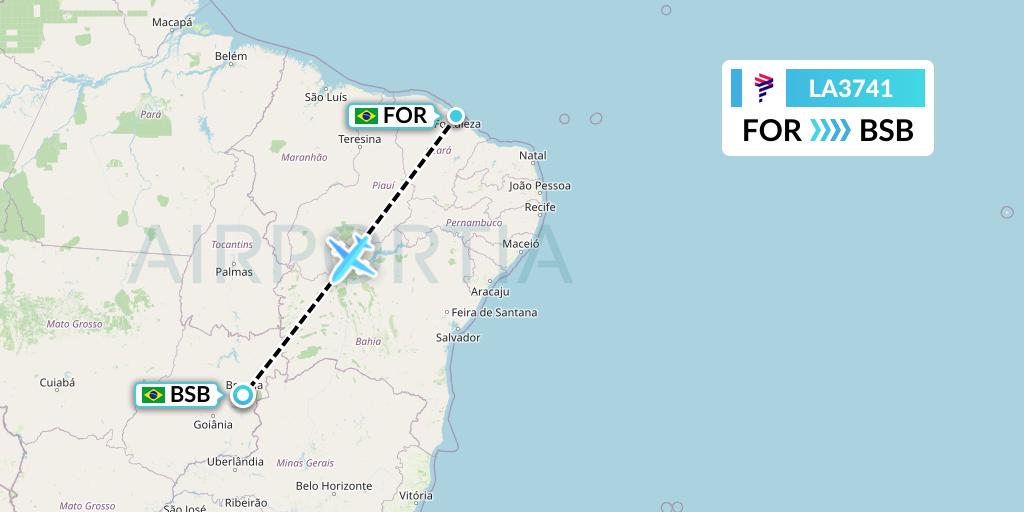 LA3741 LAN Airlines Flight Map: Fortaleza to Brasilia