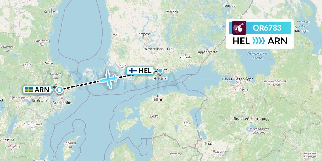 QR6783 Qatar Airways Flight Map: Helsinki to Stockholm