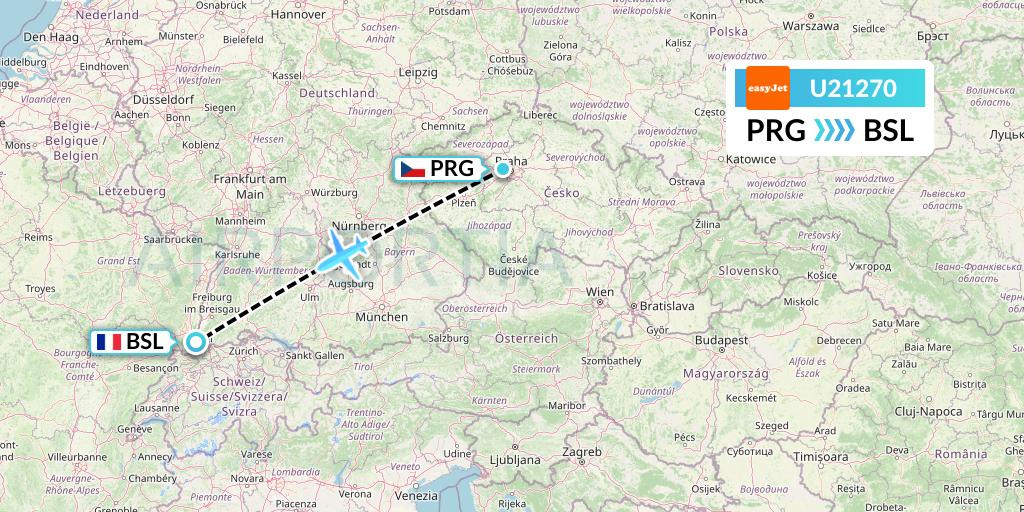 U21270 EasyJet Flight Map: Prague to Basel