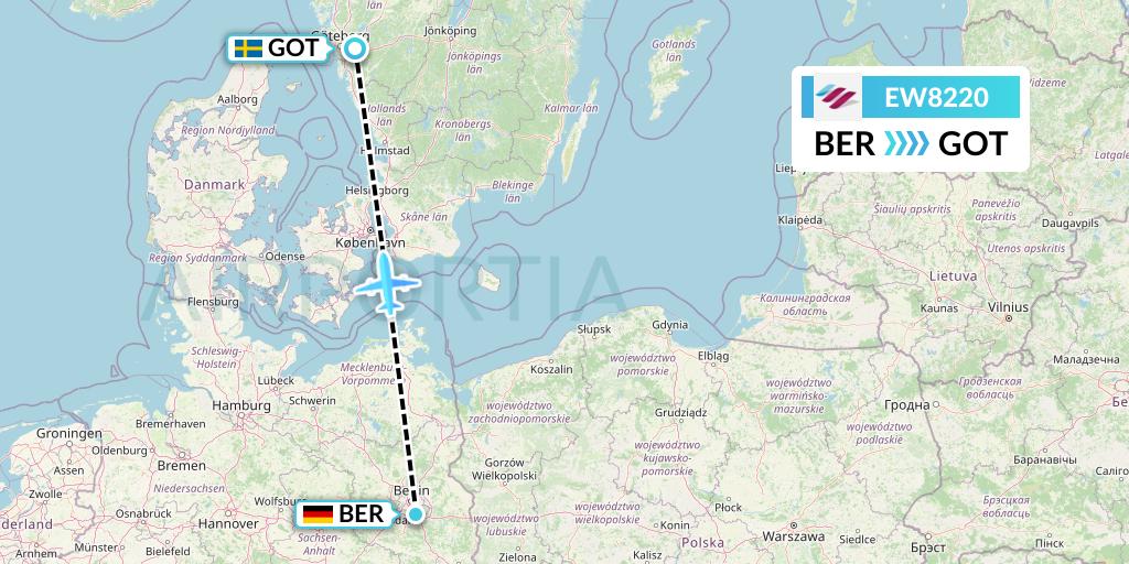 EW8220 Eurowings Flight Map: Berlin to Gothenburg