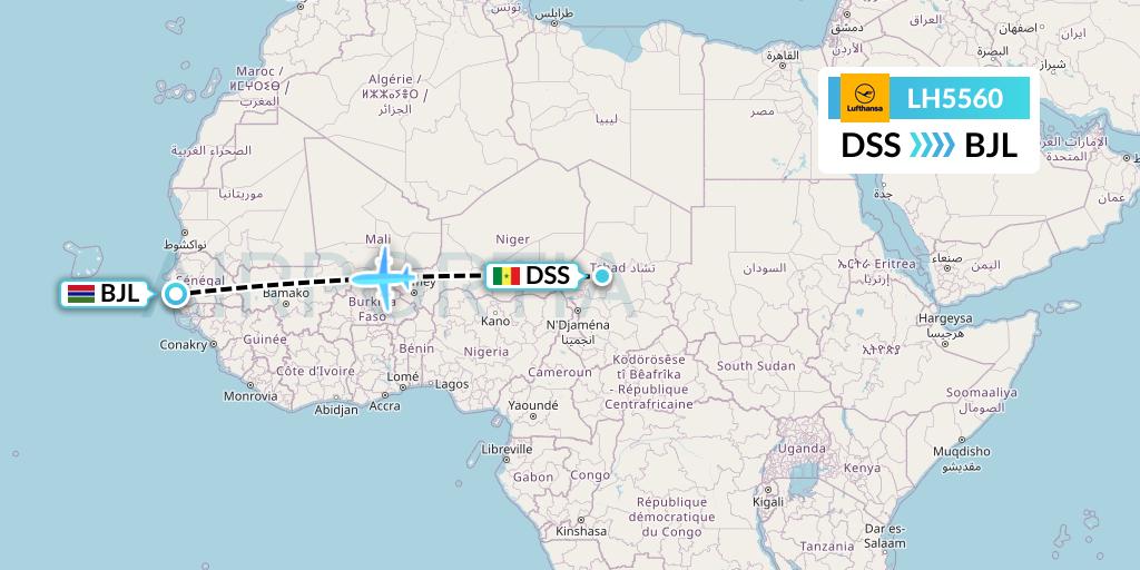 LH5560 Lufthansa Flight Map: Dakar to Banjul