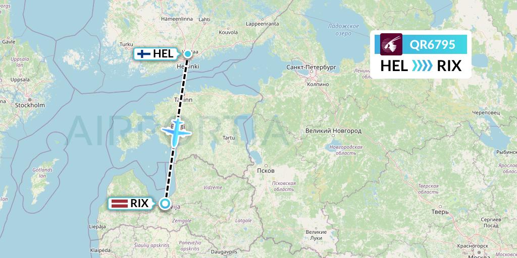 QR6795 Qatar Airways Flight Map: Helsinki to Riga