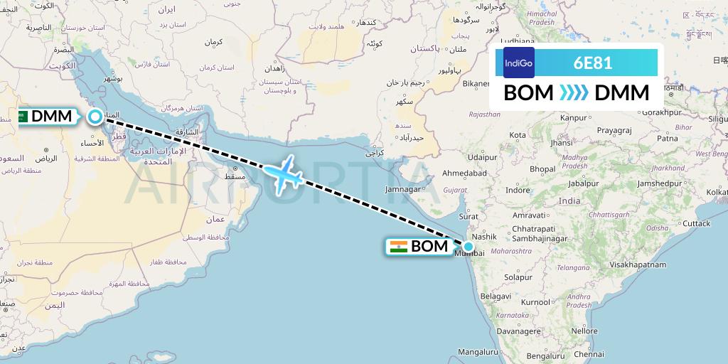 6E81 IndiGo Airlines Flight Map: Mumbai to Dammam