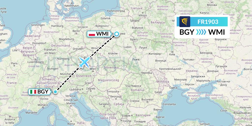 FR1903 Ryanair Flight Map: Milan to Warsaw