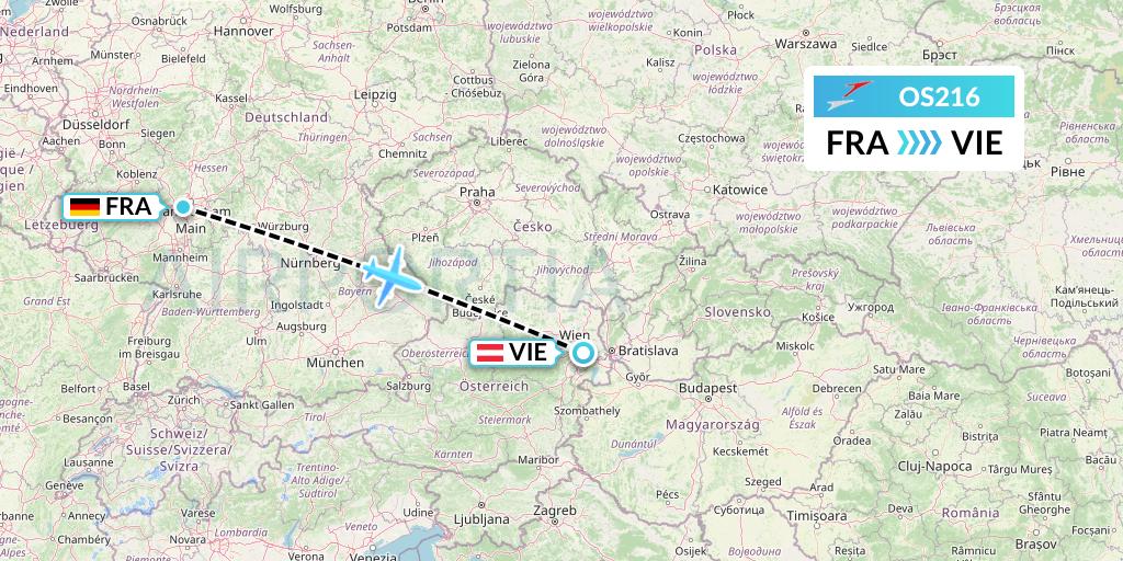 OS216 Austrian Airlines Flight Map: Frankfurt to Vienna