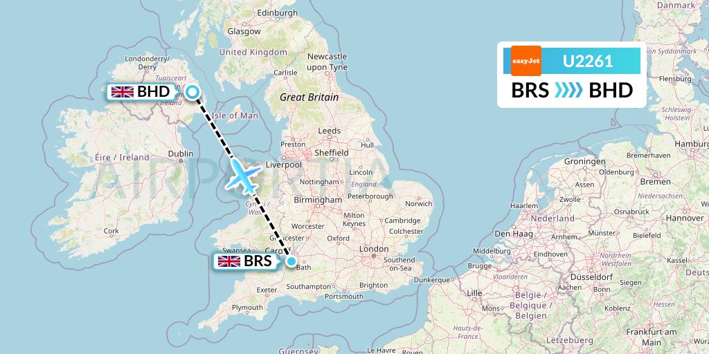 U2261 EasyJet Flight Map: Bristol to Belfast