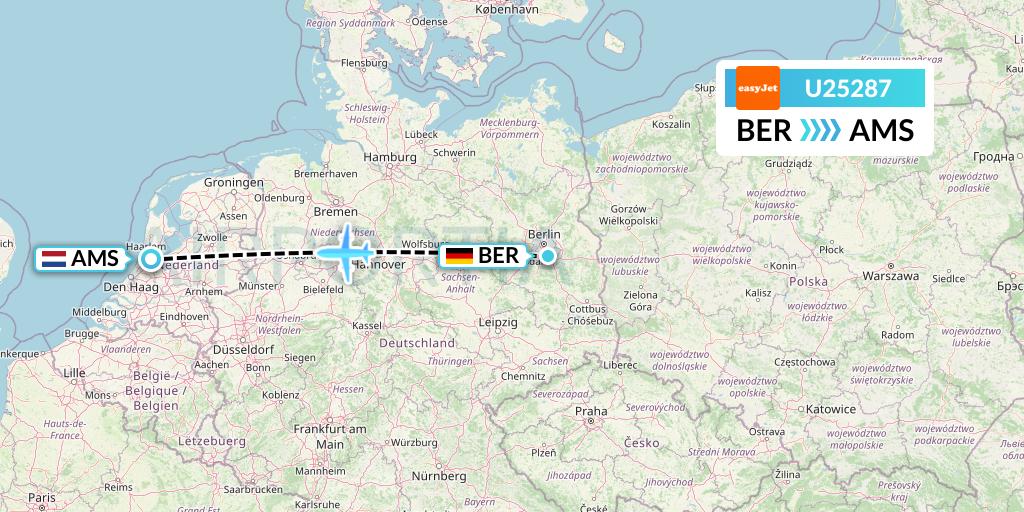 U25287 EasyJet Flight Map: Berlin to Amsterdam