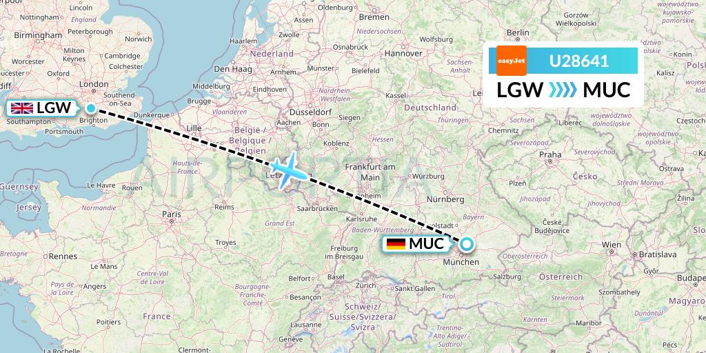 U28641 EasyJet Flight Map: London to Munich