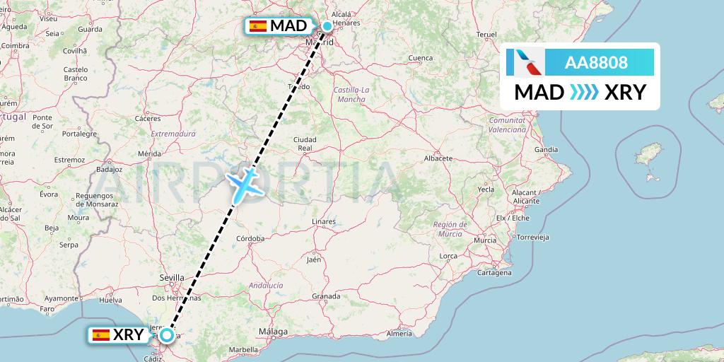 AA8808 American Airlines Flight Map: Madrid to Jerez