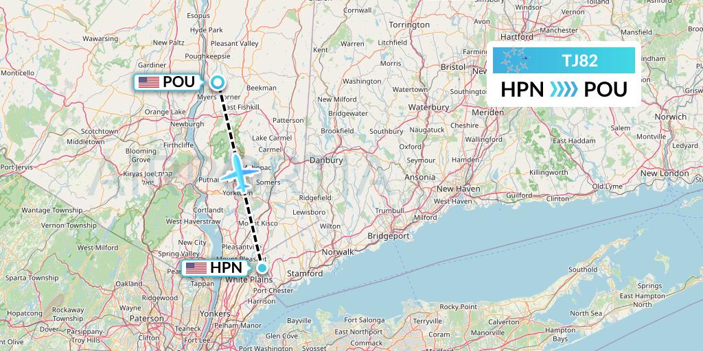 TJ82 Tradewind Aviation Flight Map: White Plains to Poughkeepsie