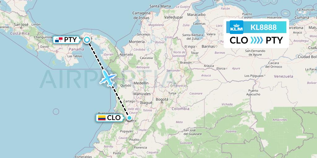 KL8888 KLM Flight Map: Cali to Panama City