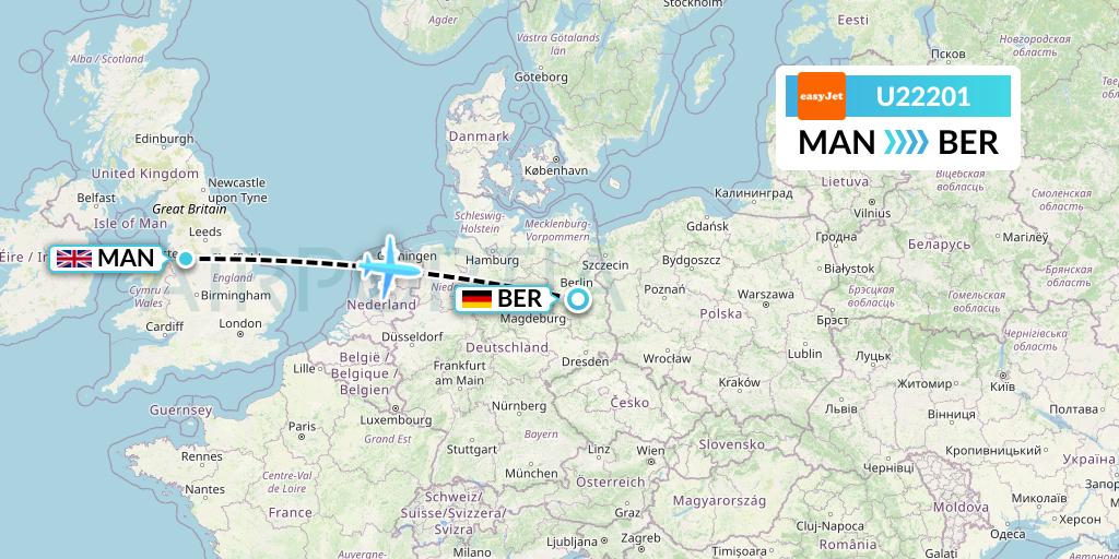 U22201 EasyJet Flight Map: Manchester to Berlin