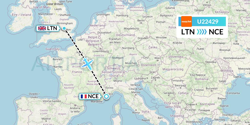 U22429 EasyJet Flight Map: London to Nice