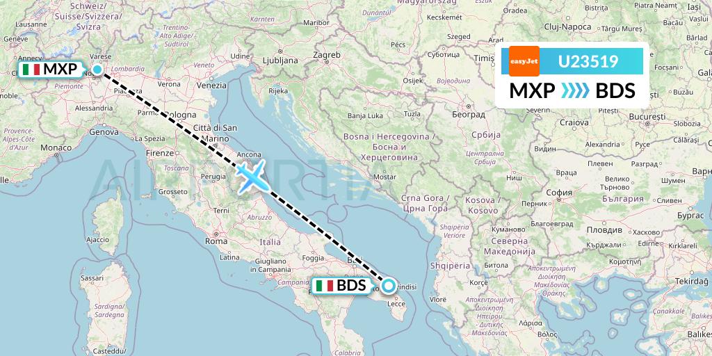 U23519 EasyJet Flight Map: Milan to Brindisi