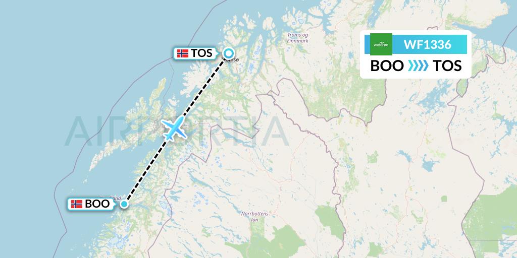 WF1336 Wideroe Flight Map: Bodo to Tromso