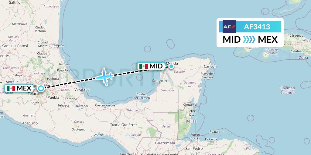 AF3413 Air France Flight Map: Merida to Mexico City