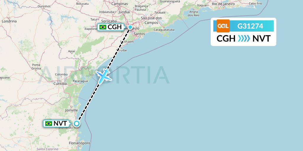 G31274 GOL Transportes Aeros Flight Map: Sao Paulo to Navegantes