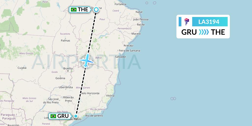 LA3194 LAN Airlines Flight Map: Sao Paulo to Teresina