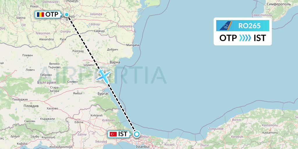 RO265 Tarom Flight Map: Bucharest to Istanbul