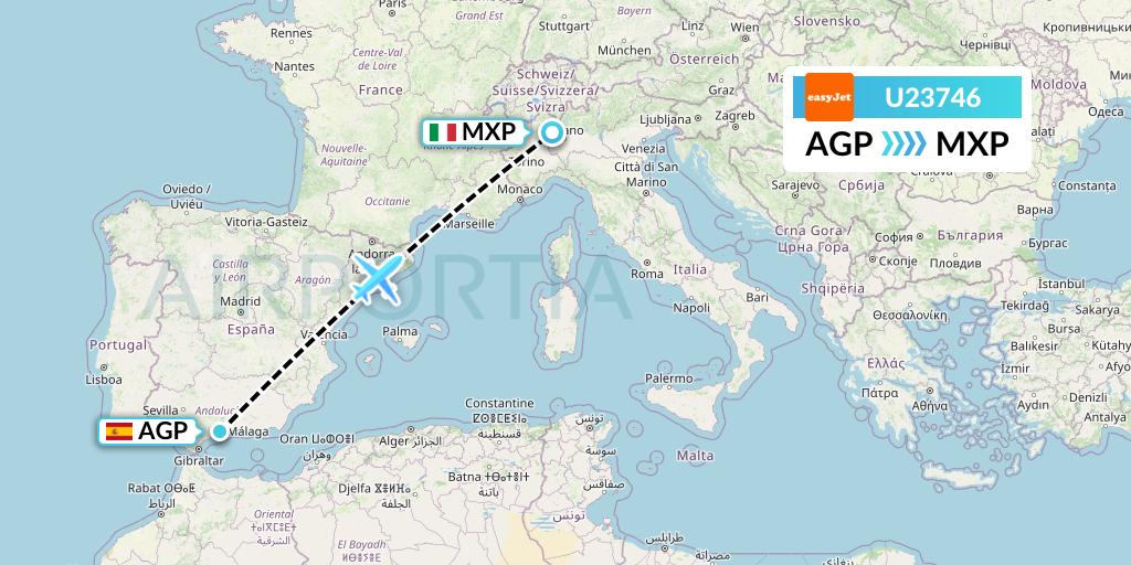 U23746 EasyJet Flight Map: Malaga to Milan