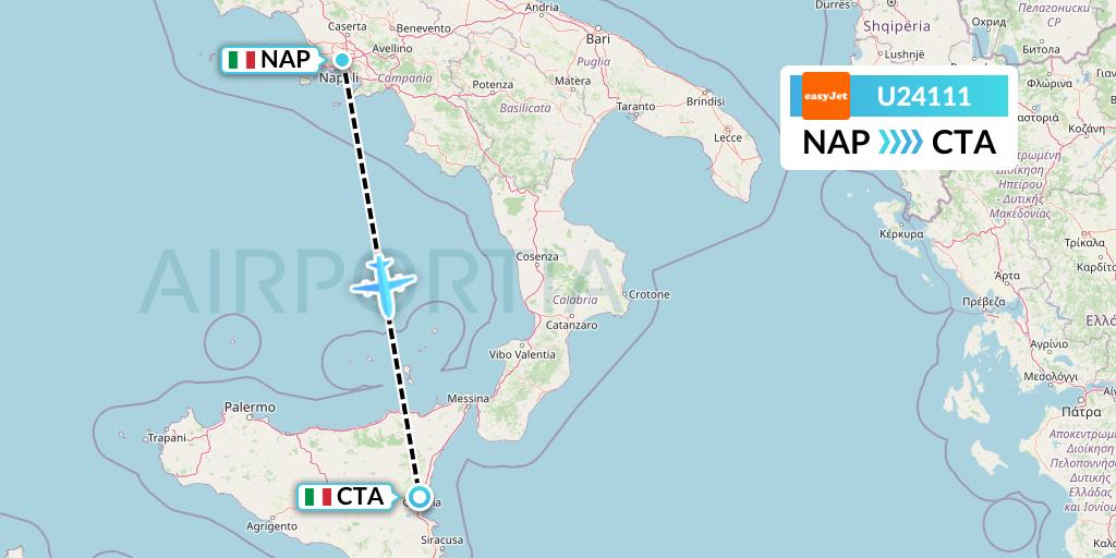 U24111 EasyJet Flight Map: Naples to Catania