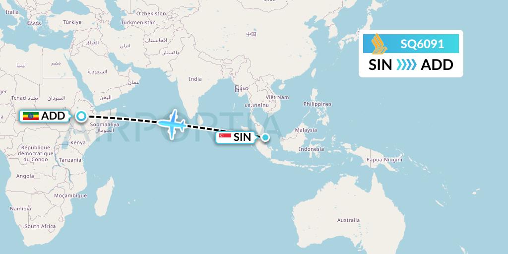 SQ6091 Singapore Airlines Flight Map: Singapore to Addis Ababa