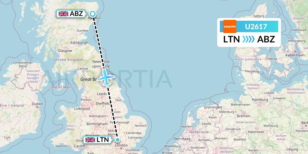 U2617 EasyJet Flight Map: London to Aberdeen