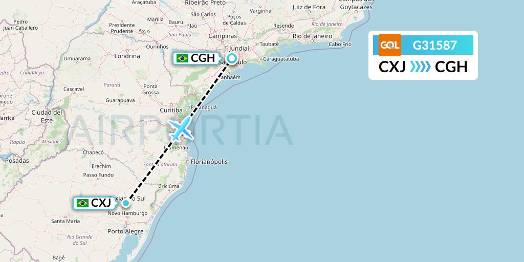 G31587 GOL Transportes Aeros Flight Map: Caxias do Sul to Sao Paulo