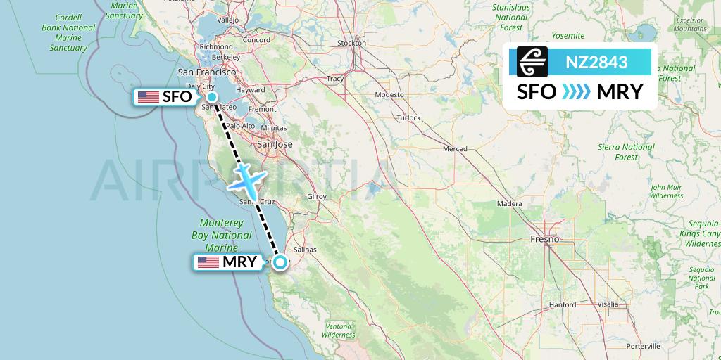 NZ2843 Air New Zealand Flight Map: San Francisco to Monterey