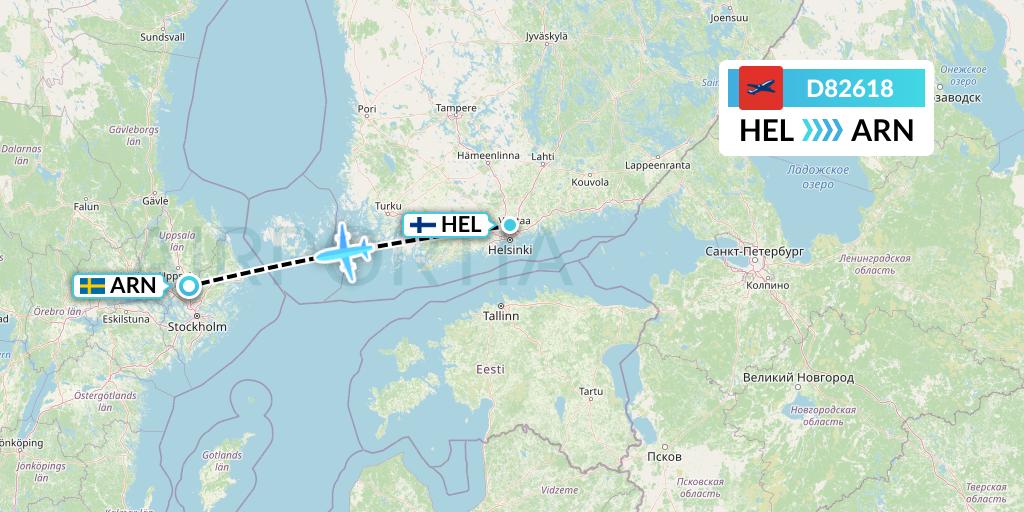 D82618 Norwegian Air International Flight Map: Helsinki to Stockholm