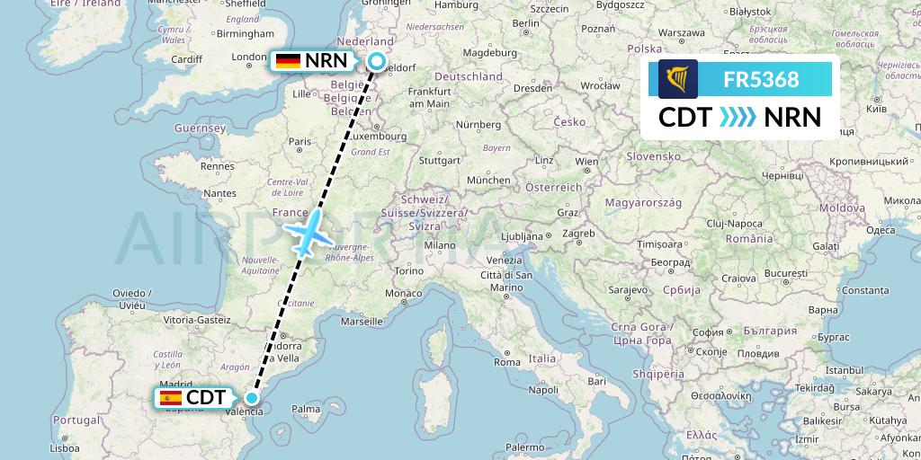FR5368 Ryanair Flight Map: Castellon de la Plana to Weeze