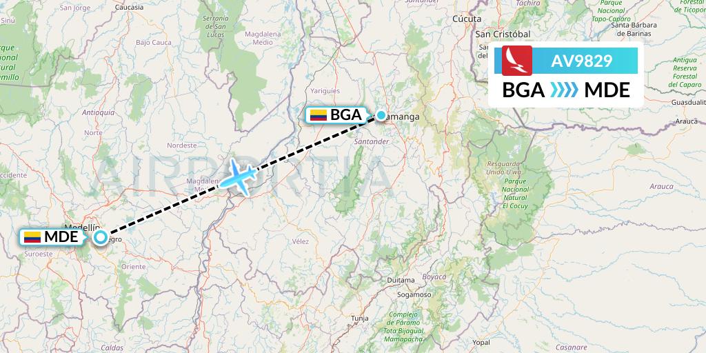 AV9829 Avianca Flight Map: Bucaramanga to Medellin