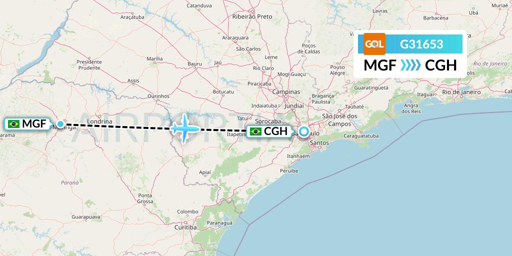 G31653 GOL Transportes Aeros Flight Map: Maringa to Sao Paulo