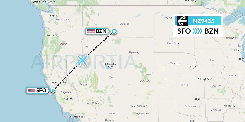 NZ9435 Air New Zealand Flight Map: San Francisco to Bozeman