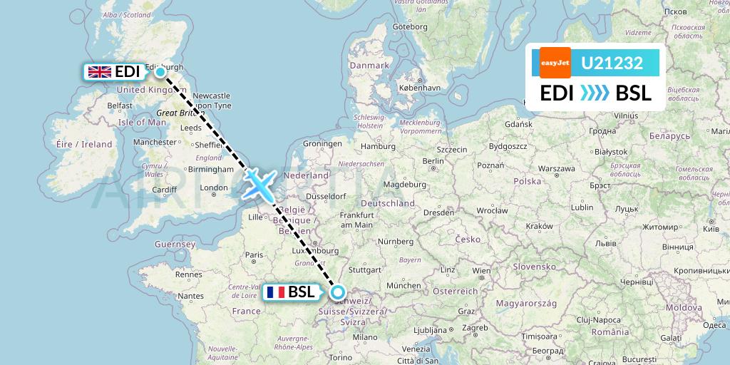 U21232 EasyJet Flight Map: Edinburgh to Basel