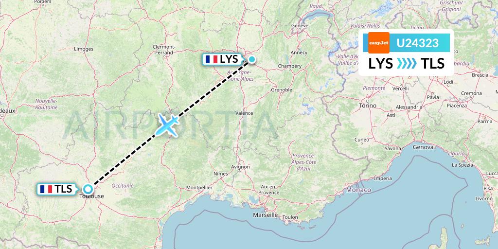 U24323 EasyJet Flight Map: Lyon to Toulouse