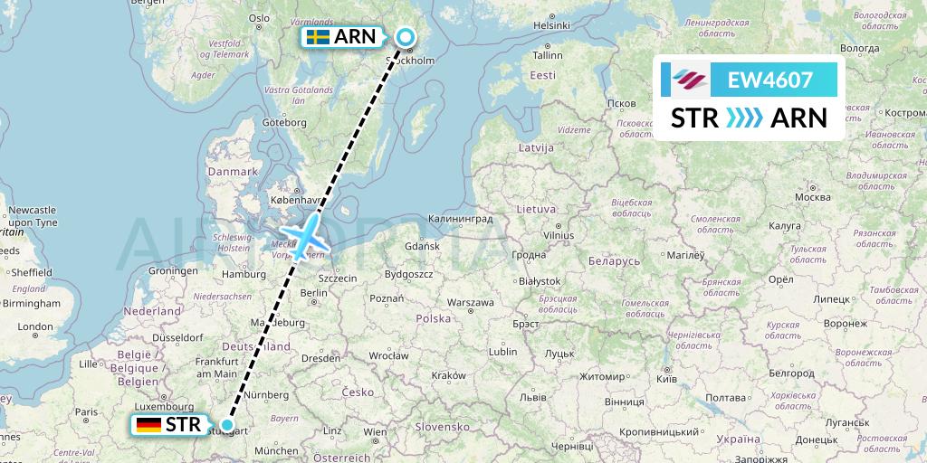 EW4607 Eurowings Flight Map: Stuttgart to Stockholm