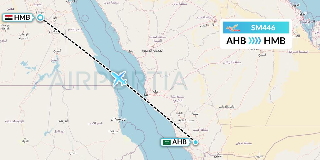 SM446 Air Cairo Flight Map: Abha to Sohag