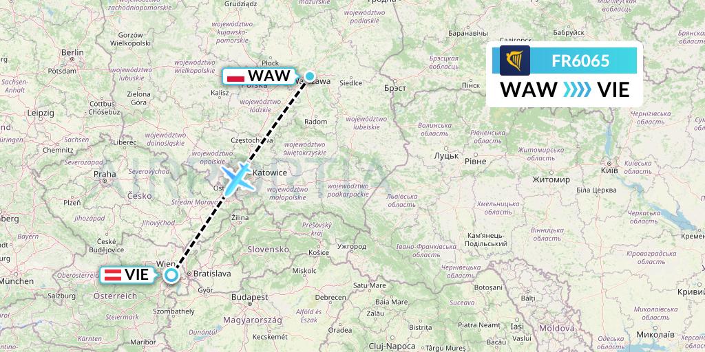 FR6065 Ryanair Flight Map: Warsaw to Vienna
