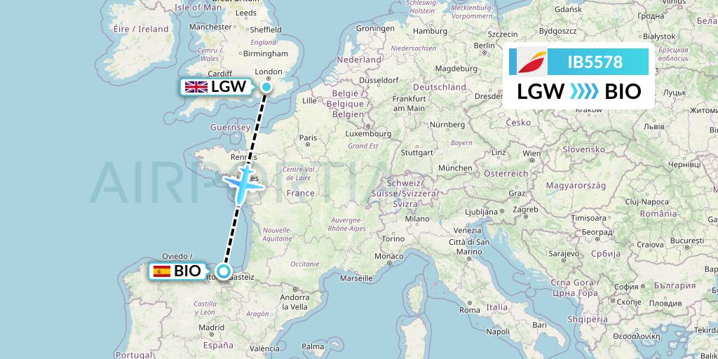 IB5578 Iberia Flight Map: London to Bilbao