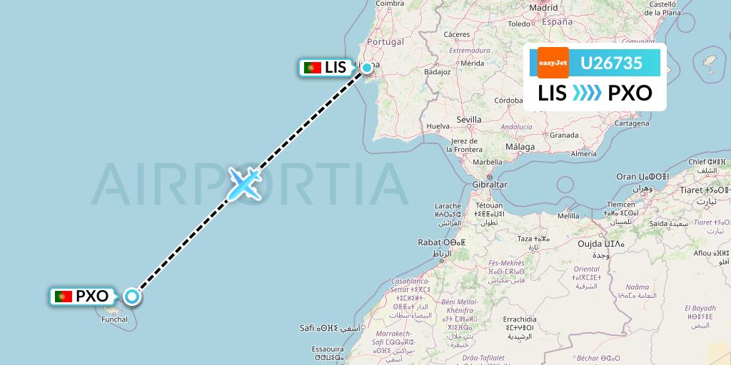 U26735 EasyJet Flight Map: Lisbon to Porto Santo