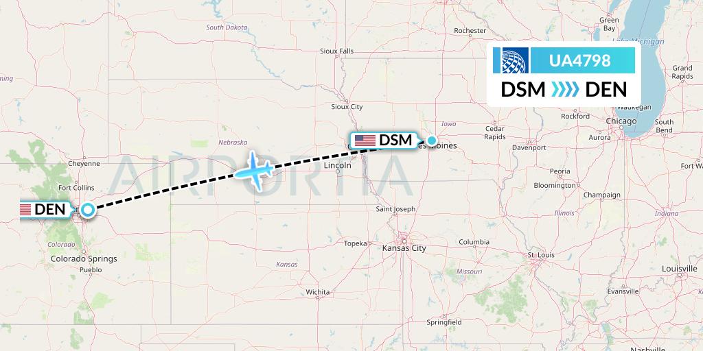 UA4798 United Airlines Flight Map: Des Moines to Denver