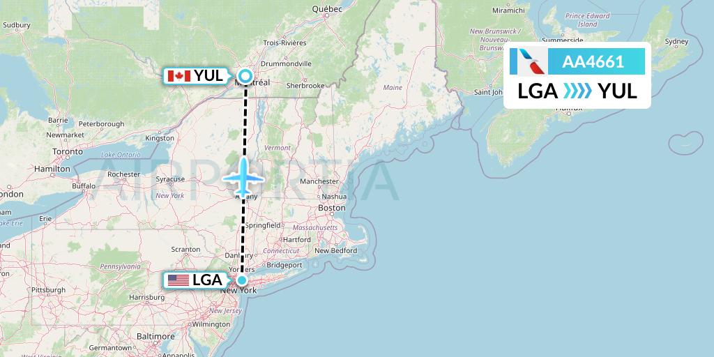 AA4661 American Airlines Flight Map: New York to Montreal