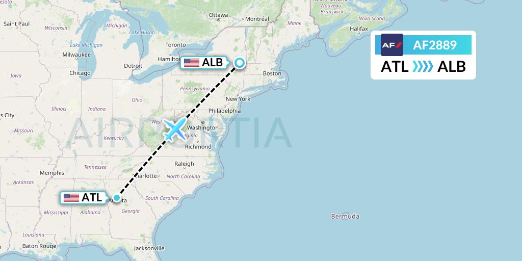 AF2889 Air France Flight Map: Atlanta to Albany