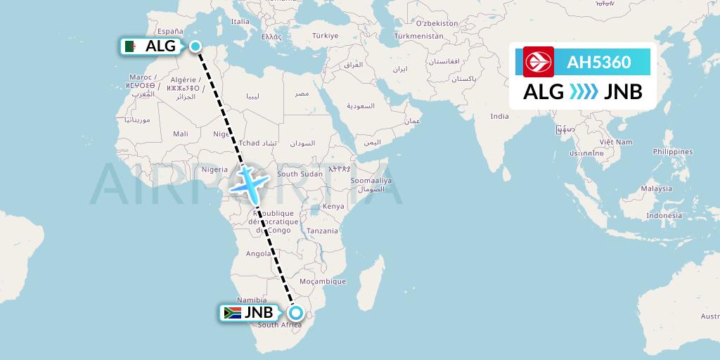 AH5360 Air Algerie Flight Map: Algiers to Johannesburg