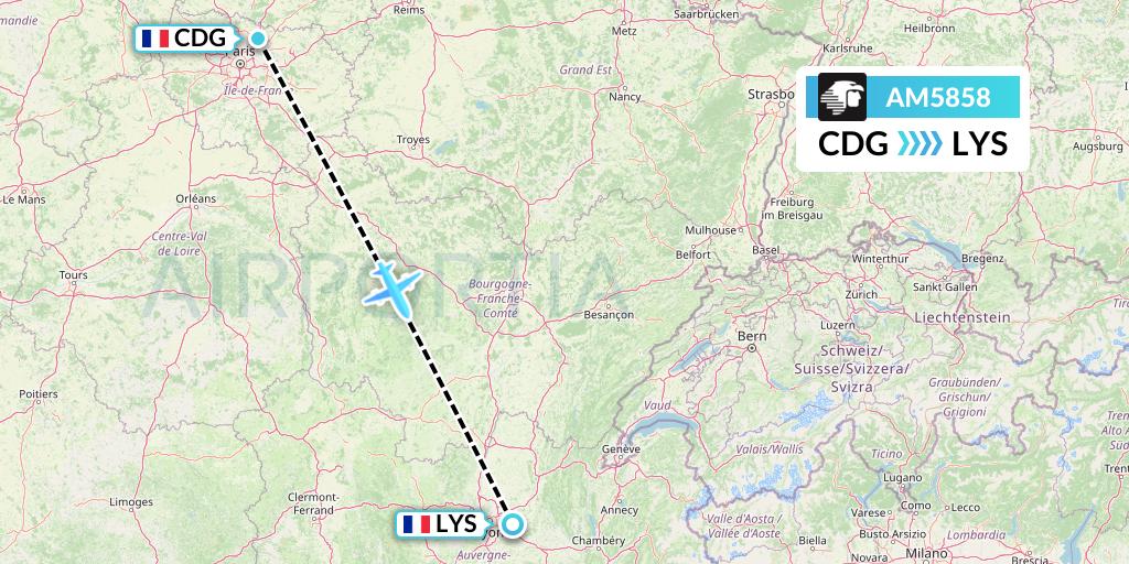 AM5858 Aeromexico Flight Map: Paris to Lyon