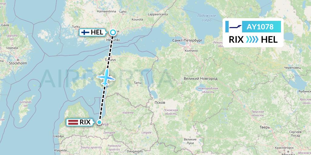 AY1078 Finnair Flight Map: Riga to Helsinki