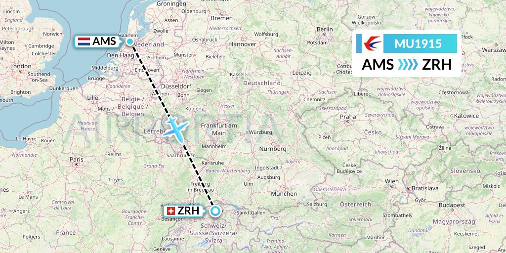 MU1915 China Eastern Airlines Flight Map: Amsterdam to Zurich